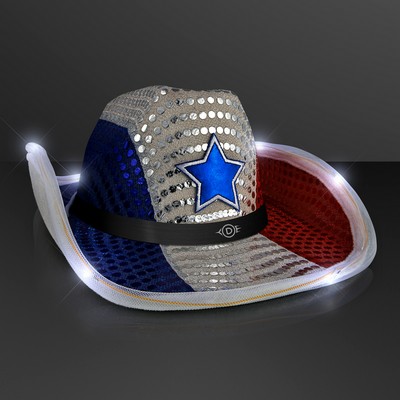 Red White & Blue Cowboy Hat with Black Band - PRINTED